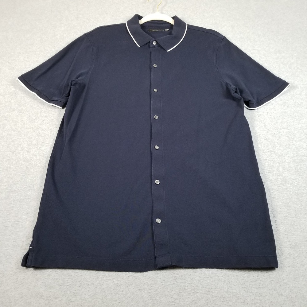 Banana Republic Polo Shirt Mens Large Tall LT Blue Performance Knit Button Up
